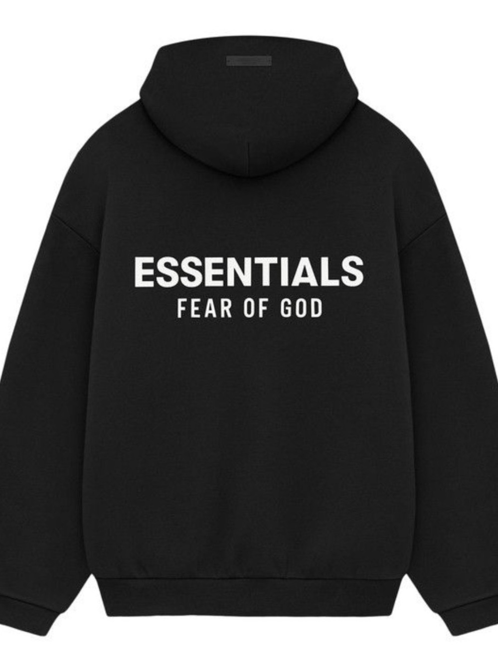 Fear of God ESSENTIALS Black Hoodie with White Back Logo